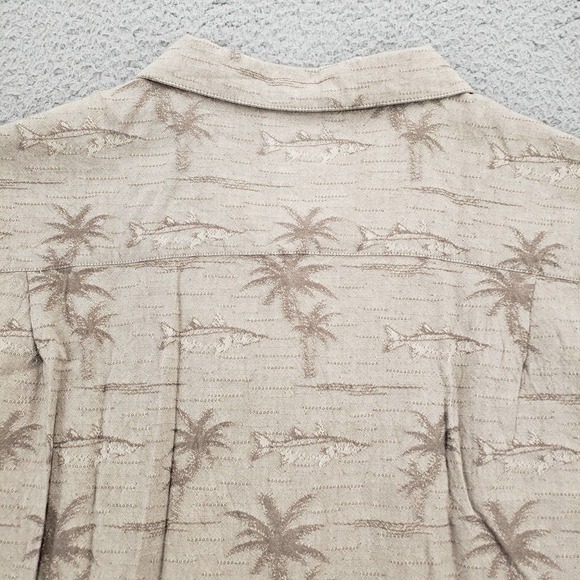 Columbia Shirt Mens Large Brown Button Up Casual Palm Fish All Over Print Aloha - Picture 5 of 13